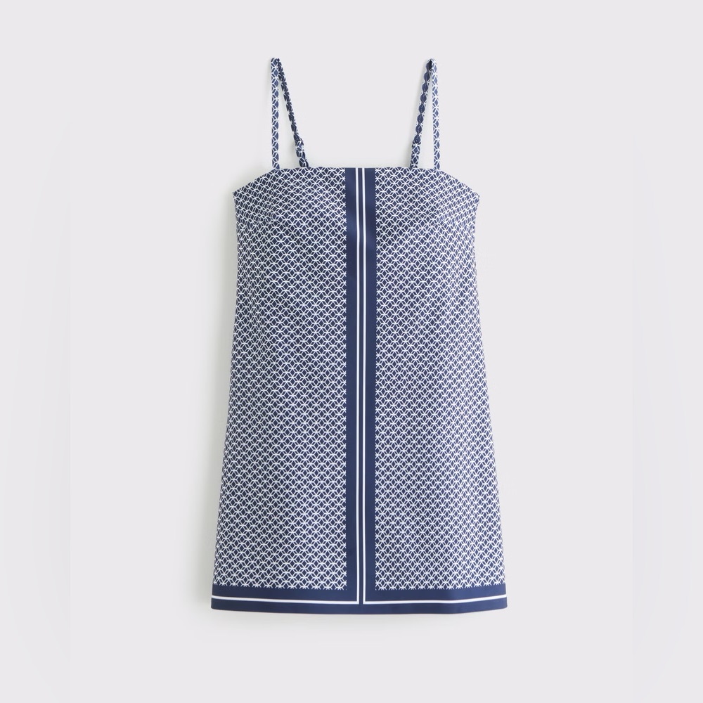 🪿 ABERCROMBIE YPB sculptLUX Bandeau Mini Dress – Navy Pattern – XXS NWT